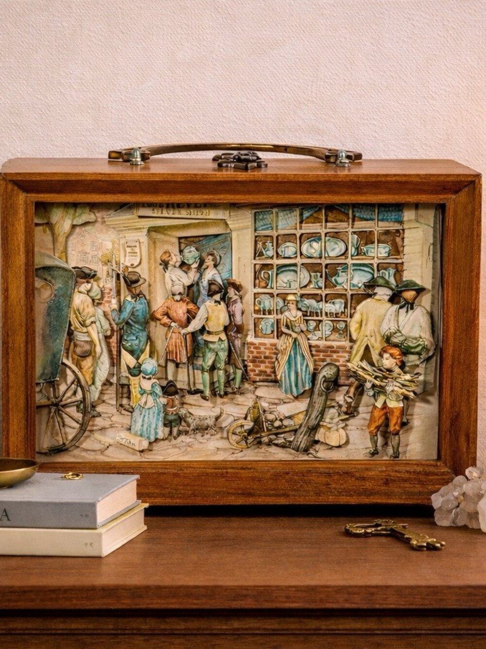 Handmade Wood Vintage Jewelry Treasure Box Paul Revere Cigar Box Purse 3D Popup